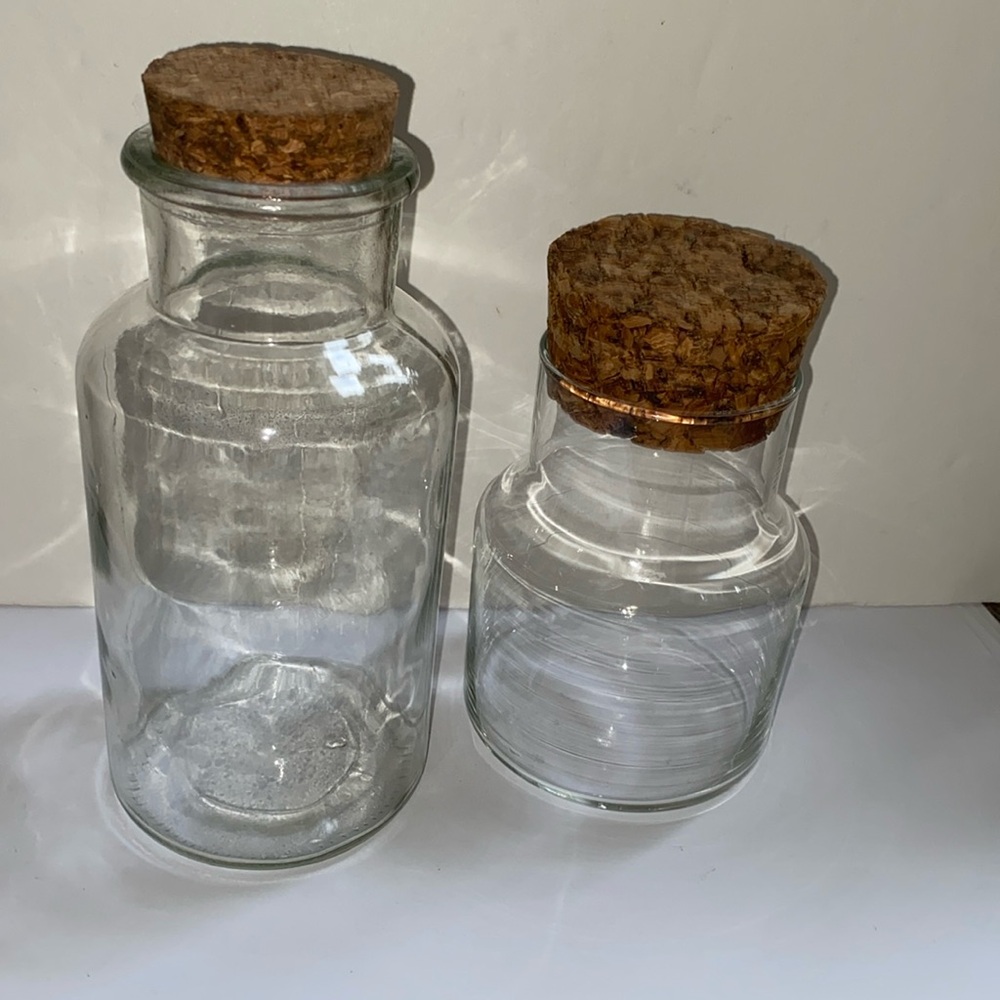 Vintage cork topped storage jars. Beautifully maintained with original cork